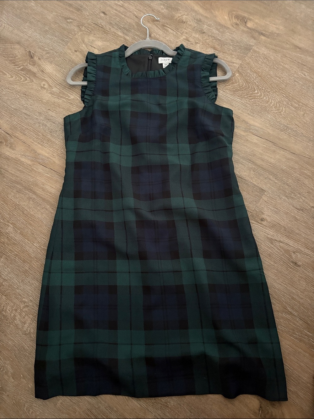 J. Crew Green and Navy Plaid Ruffle-Sleeve Shift Dress